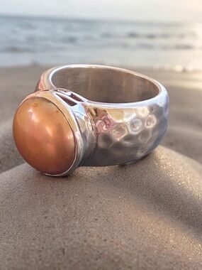 Silpada Bronze Coin Pearl Ring Size 6